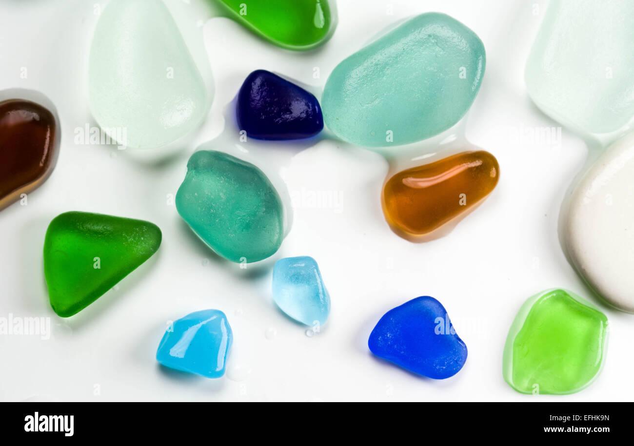 Sea glass found on the beaches of Half Moon Bay, California Stock Photo