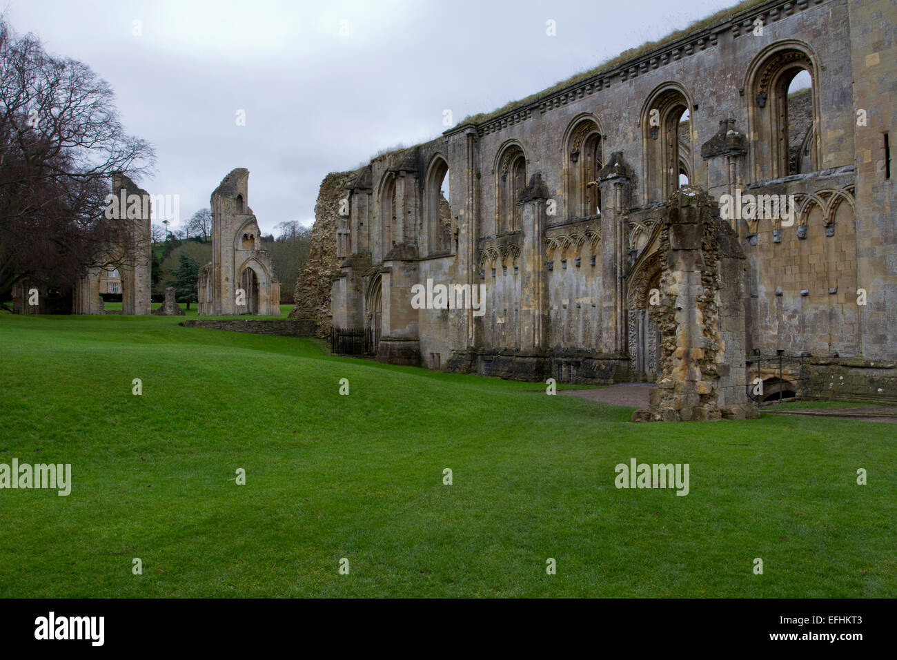 Ruins of Glastonbury Abbey, ancient monument, Glastonbury, Somerset, England in December Stock Photo