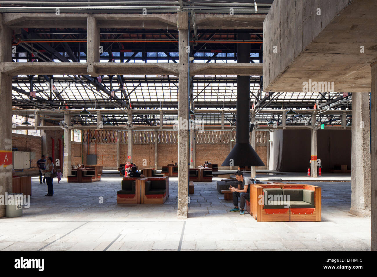 SESC Pompeia, Sao Paulo, Brazil. Architect Lina Bo Bardi, 1982. View of Art space and communal SESC Pompeia, Sao Paulo, Brazil. Architect Lina Bo Bardi, 1982. View of Art space and communal