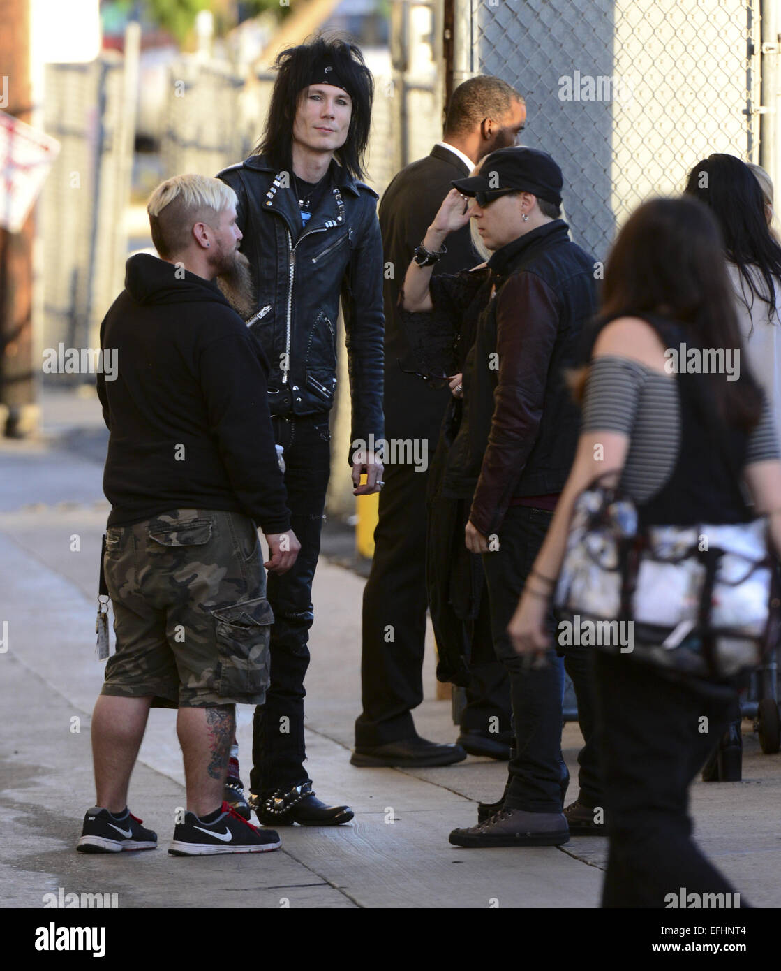Hollywood, California, USA. 14th Jan, 2015. American musician and bass player for Los Angeles based heavy metal band, L.A. Guns, Kenny Kweens, meets up with friends in an alley behind Hollywood Blvd. in Hollywood on Wednesday, January 14, 2015. © David Bro/ZUMA Wire/Alamy Live News Stock Photo