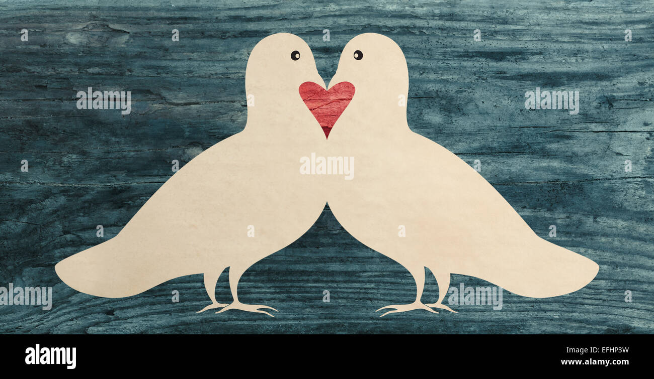 love dove pigeon bird paper cut silhouette vintage Stock Photo