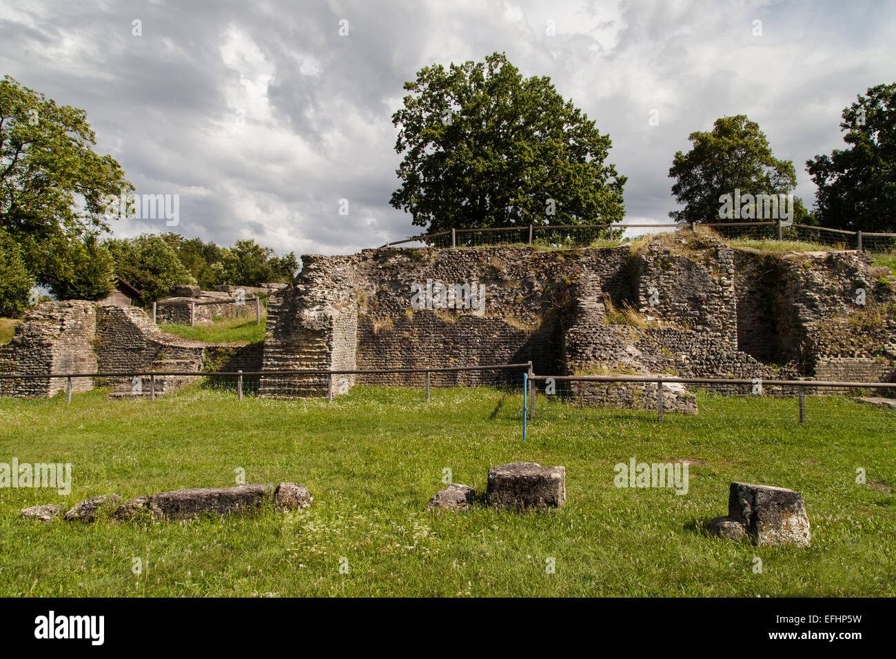Ruins of the roman theatre of Aventicum in Avenches, Switzerland. Stock Photo