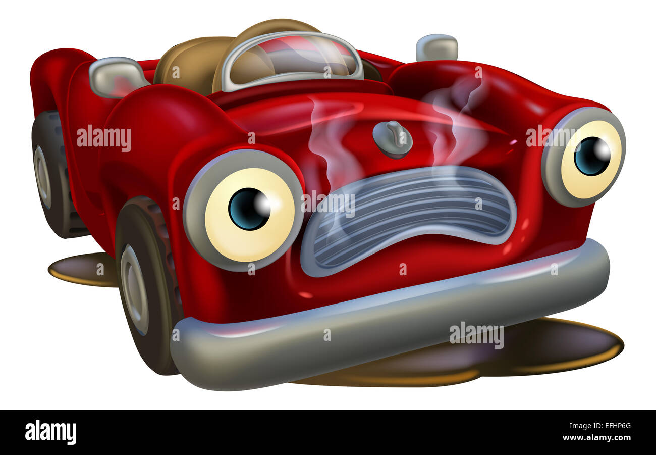 An illustration of a cartoon car character needing repair Stock Photo