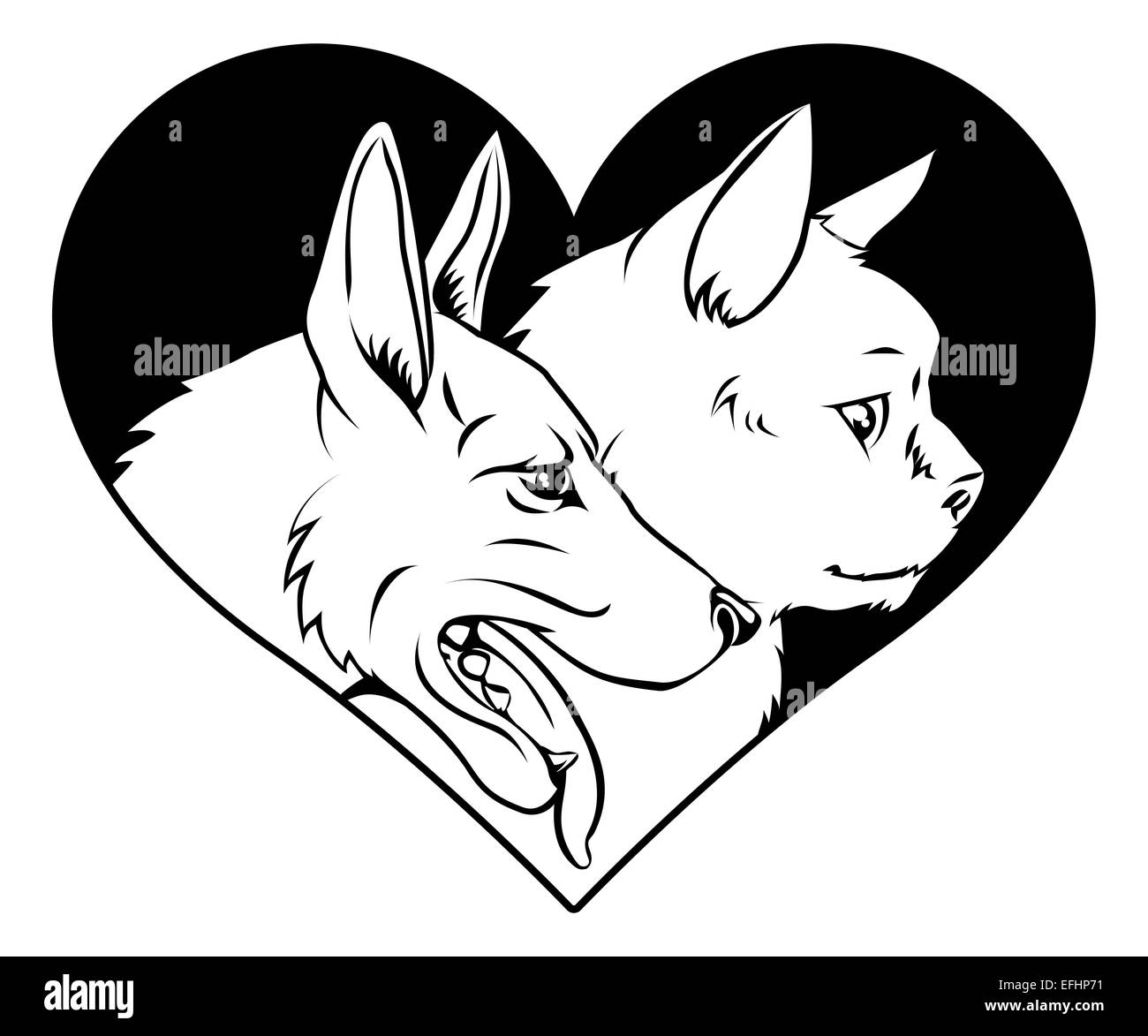 An abstract illustration of pet cat and dog in a heart symbol icon concept design Stock Photo