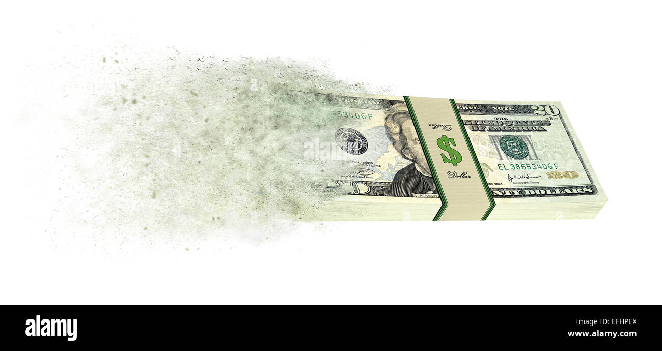 Dollar banknotes going up in smoke Stock Photo