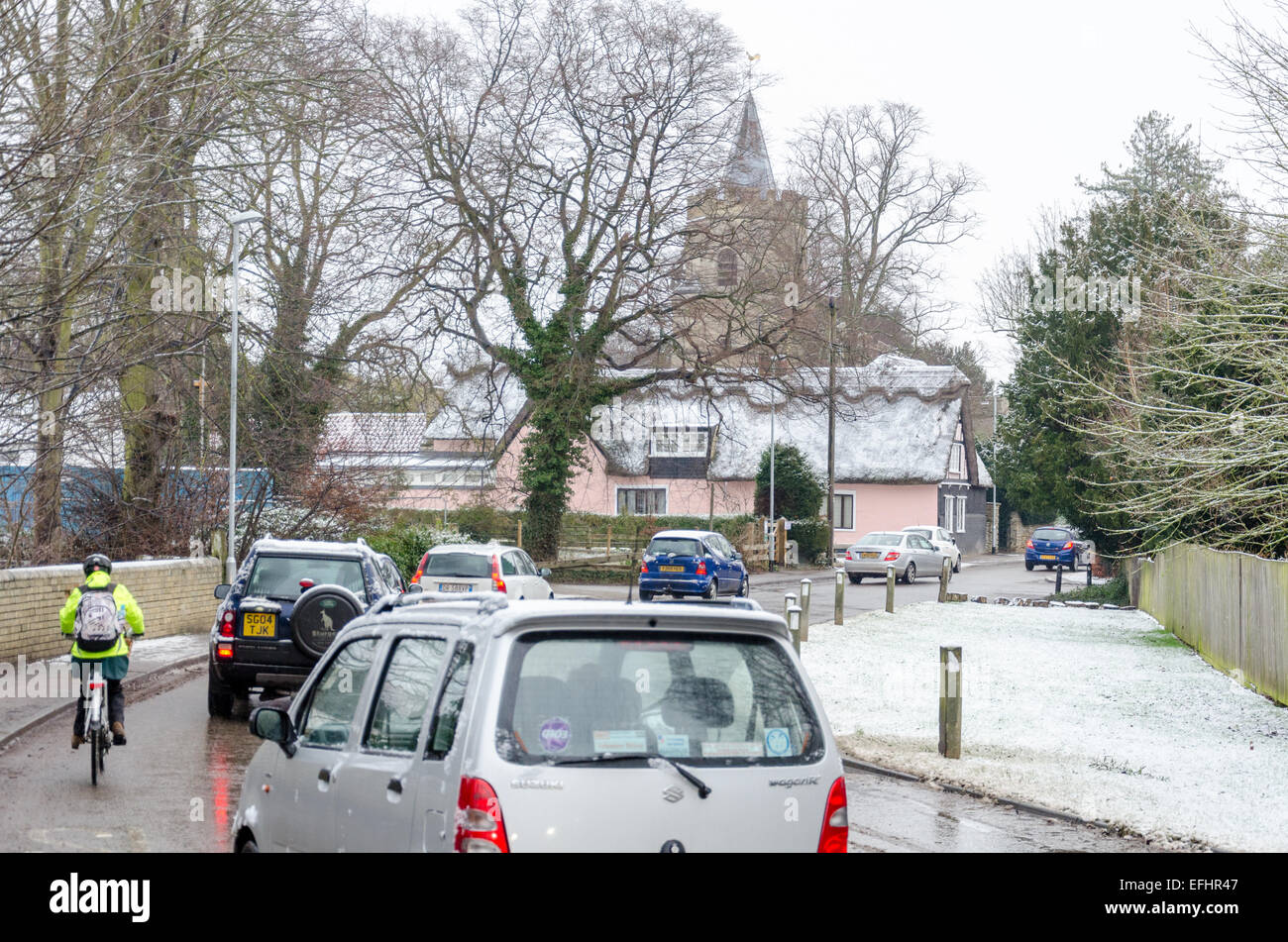 South Cambridgeshire, UK. 5th February, 2015. Snow in East Anglia. Stock Photo