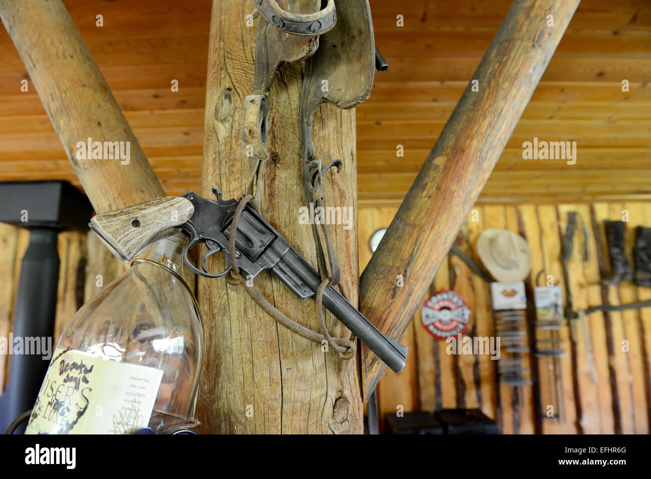 Cowboy gun in a wild west bar Stock Photo