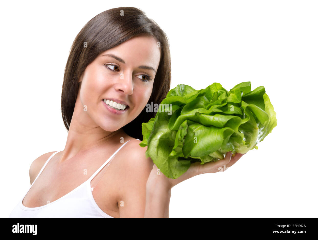 Eat healthy! Pretty woman holding a salad Stock Photo