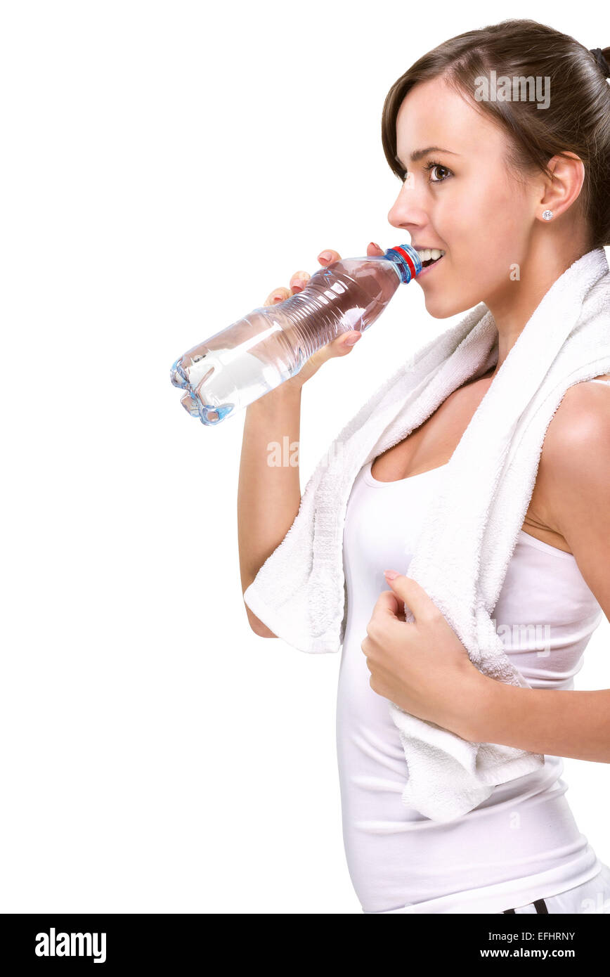 Live a healthy lifestyle!   Drink lots of water and start training Stock Photo