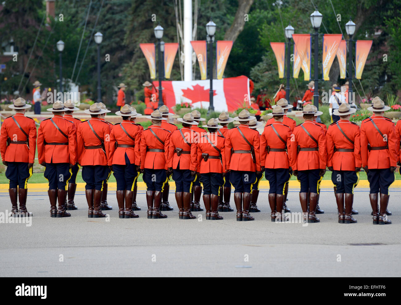 Canadian flag is lowered, Royal Canadian Mounted Police Depot, RCMP training academy in Regina, Saskatchewan, Canada Stock Photo