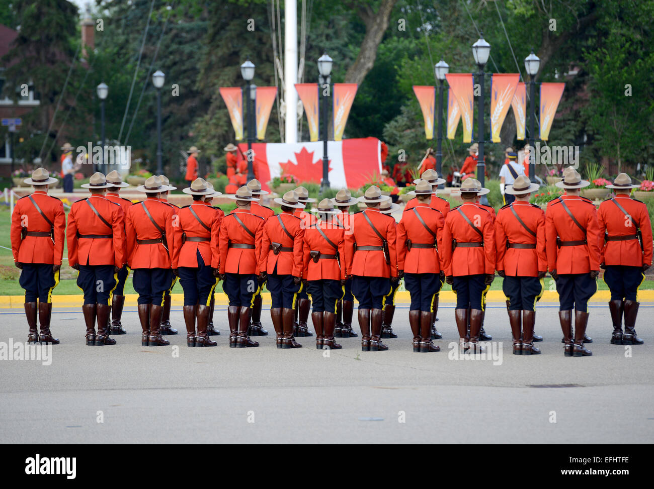 Canadian flag is lowered, Royal Canadian Mounted Police Depot, RCMP training academy in Regina, Saskatchewan, Canada Stock Photo