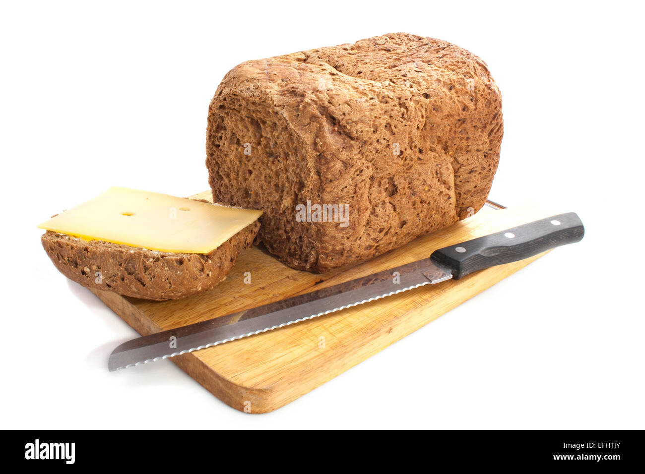 Home made bread on wooden plate isolated over white Stock Photo