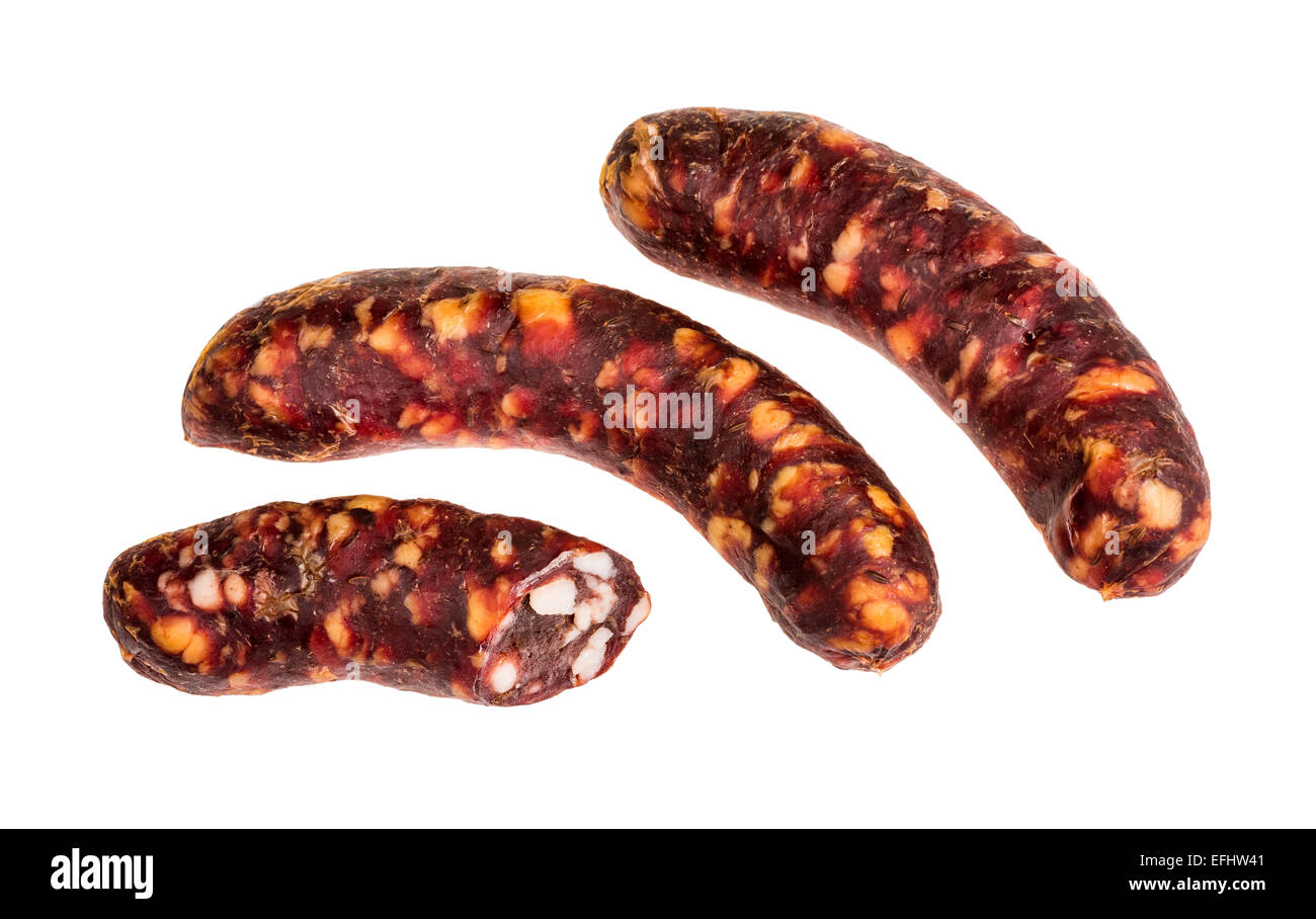 Horsemeat sausage meat sausages Horse FOOD delicate thin-fat low fat low cholesterol specialty butcher spicy cumin natural casin Stock Photo