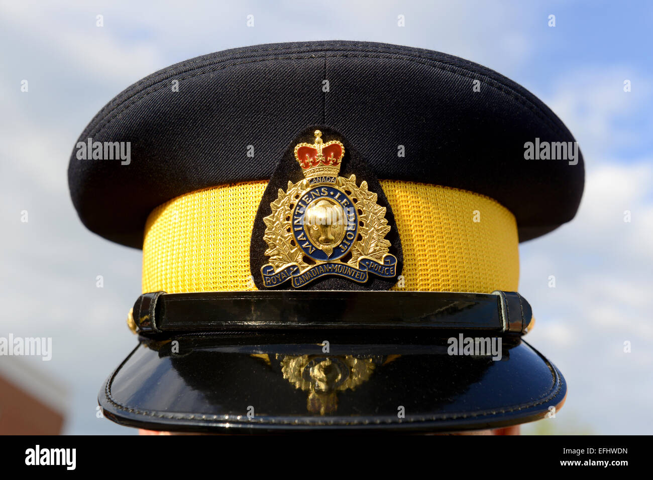 “Royal Canadian Mounted Police” RCMP Police Mounties cap, Canada Stock Photo