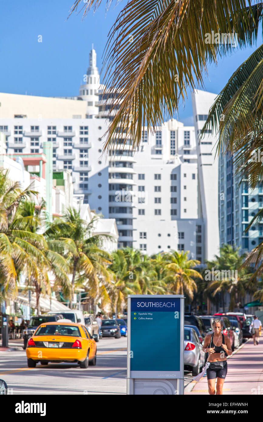 Jogger on Ocean Drive, South Beach, Miami, Florida, USA Stock Photo