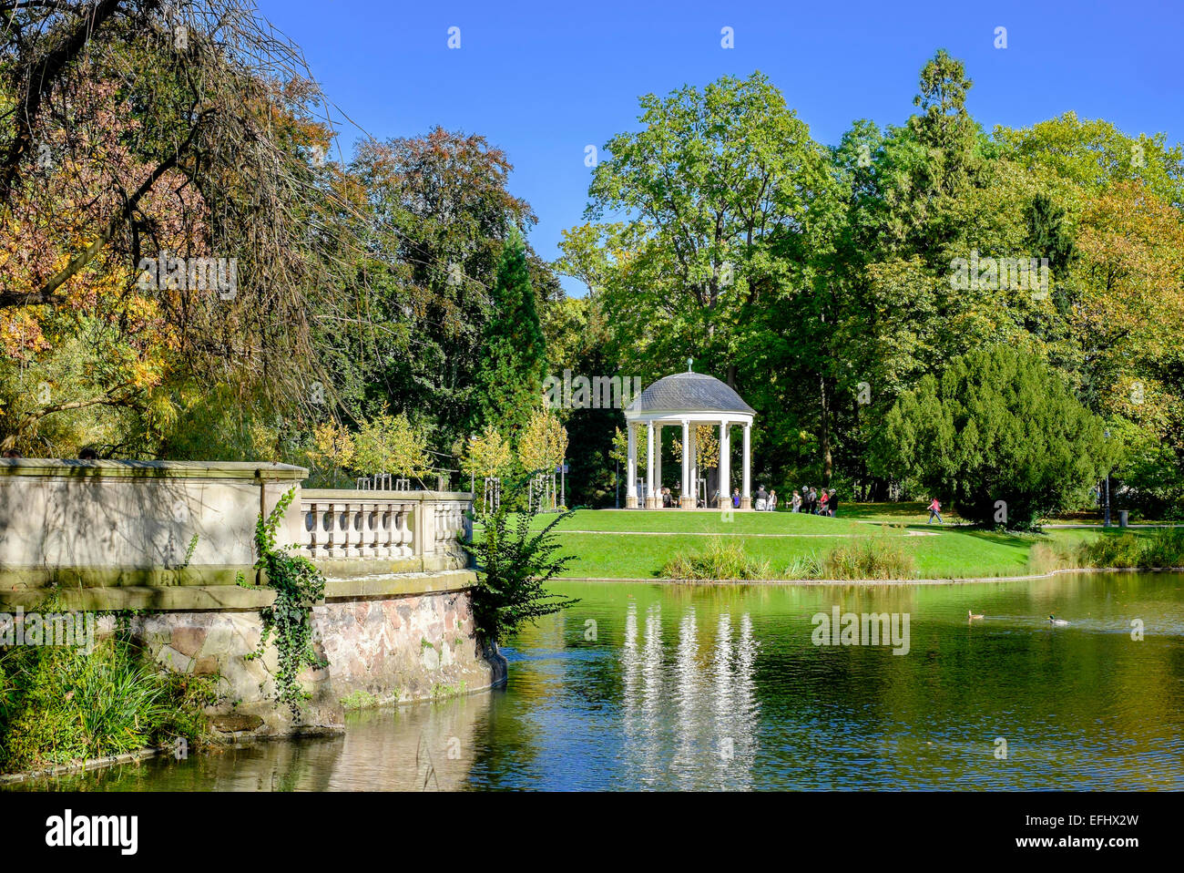 Pond and Temple de l'Amour Parc de l'Orangerie park Strasbourg Alsace France Stock Photo