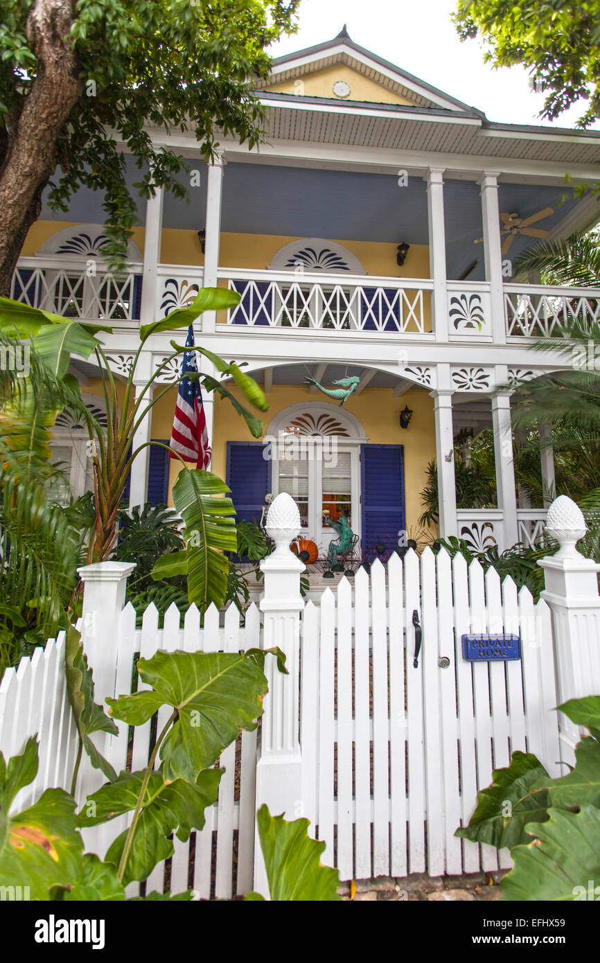 Typical Conch House architecture, unique to Key West, with garden, Key West, Florida Keys, Florida, USA Stock Photo