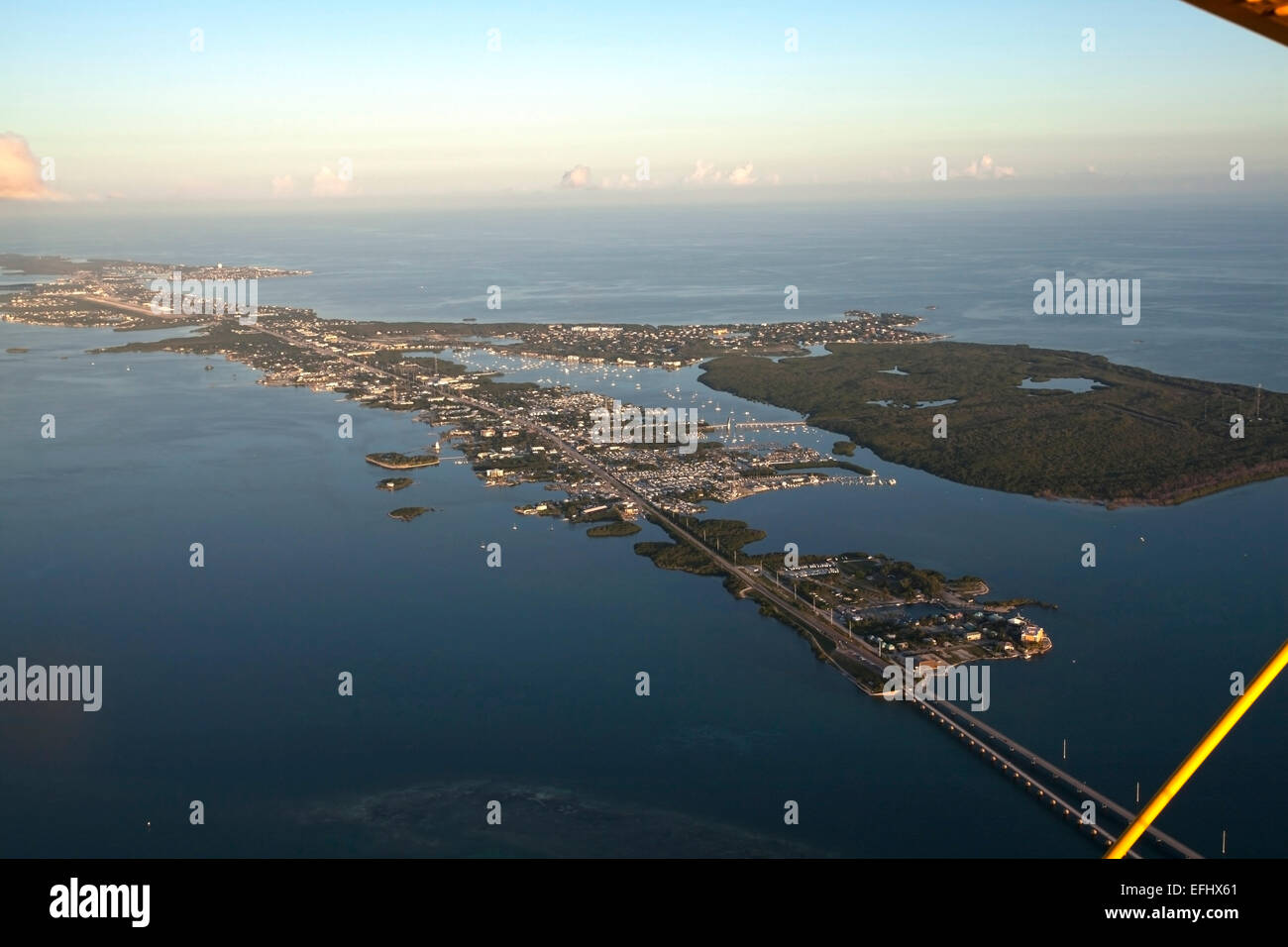 Aerial view of the islands of Florida Keys seen from a biplane, Florida, USA Stock Photo