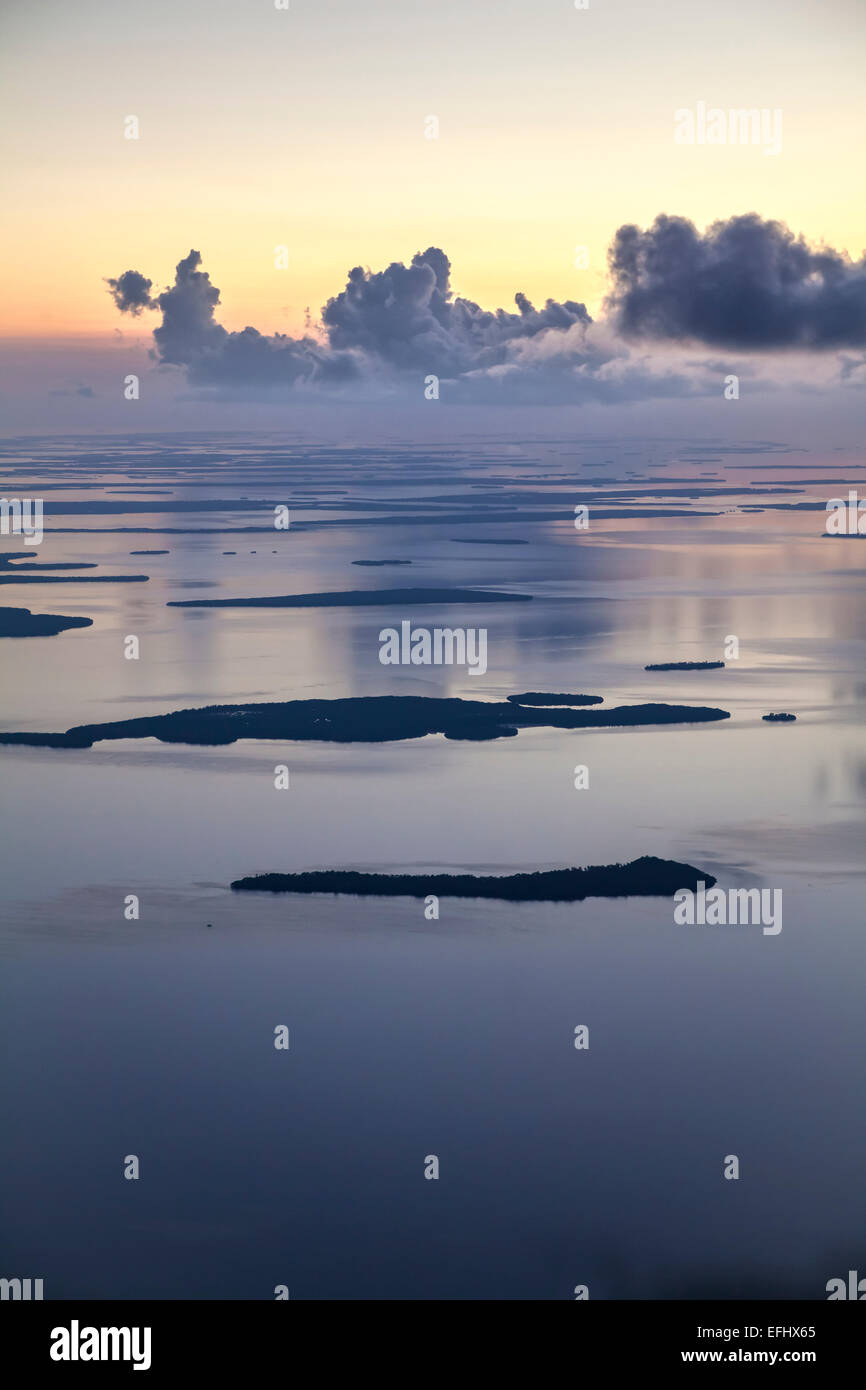 Aerial view of the islands of Florida Keys after sunset, Florida, USA Stock Photo