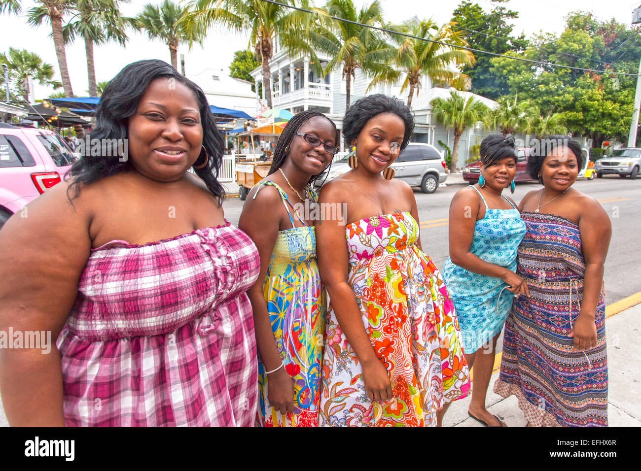 Local group of women in colourful dress at Bahama Village, Key West,  Florida Keys, Florida, USA Stock Photo - Alamy
