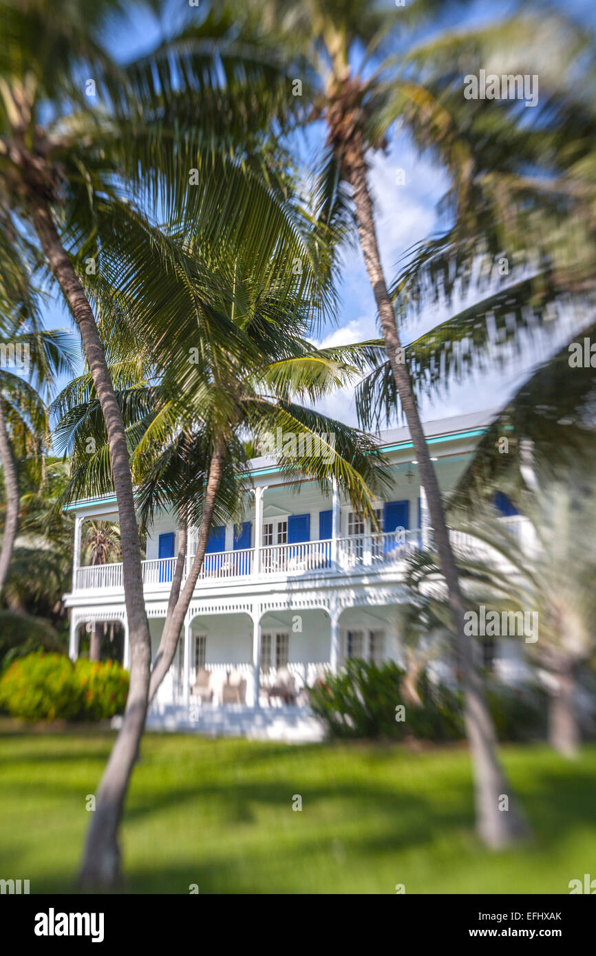Moorings Village Resort with wooden villa BLUE CHARLOTTE in the background, Islamorada, Florida Keys, Florida, USA Stock Photo