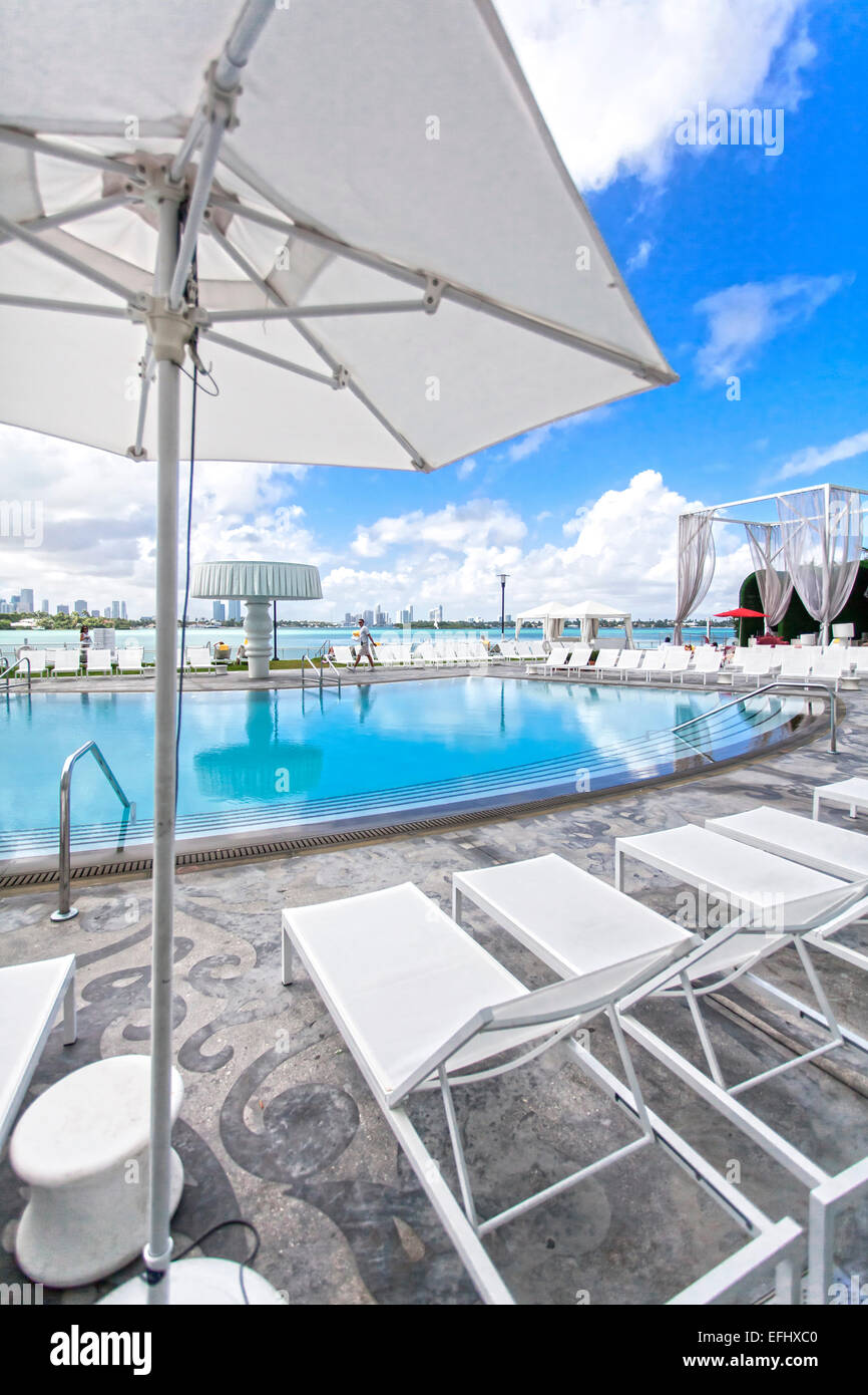 Pool area at luxury hotel Mondrian, South Beach, Miami, Florida, USA Stock Photo