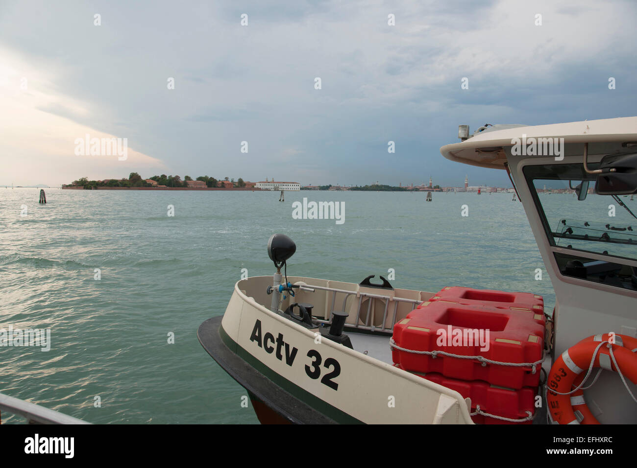 Ferry boat on the Venetian lagoon, Venice, Venezia, Italy, Europe Stock Photo