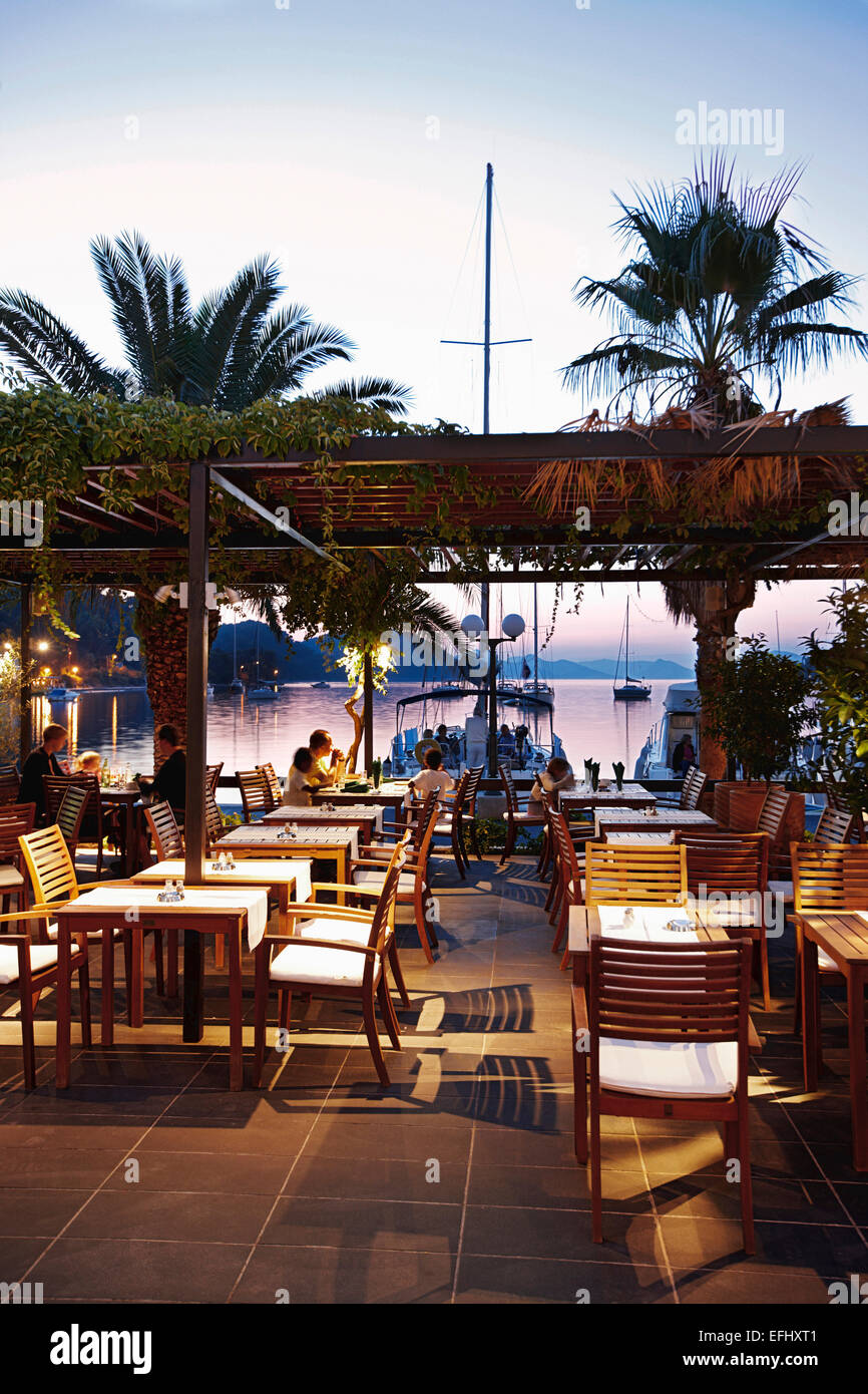 Restaurant terrace of Hotel in the evening light, Sipanska Luka, Sipan