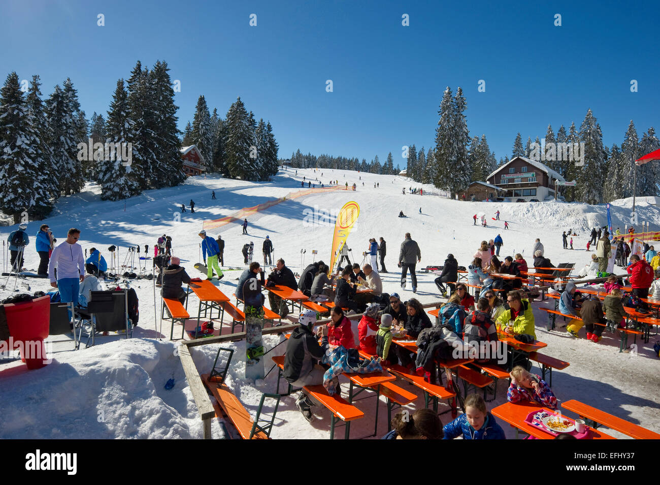 Ski area and restaurant, Feldberg, Black Forest, Baden-Wuerttemberg, Germany Stock Photo