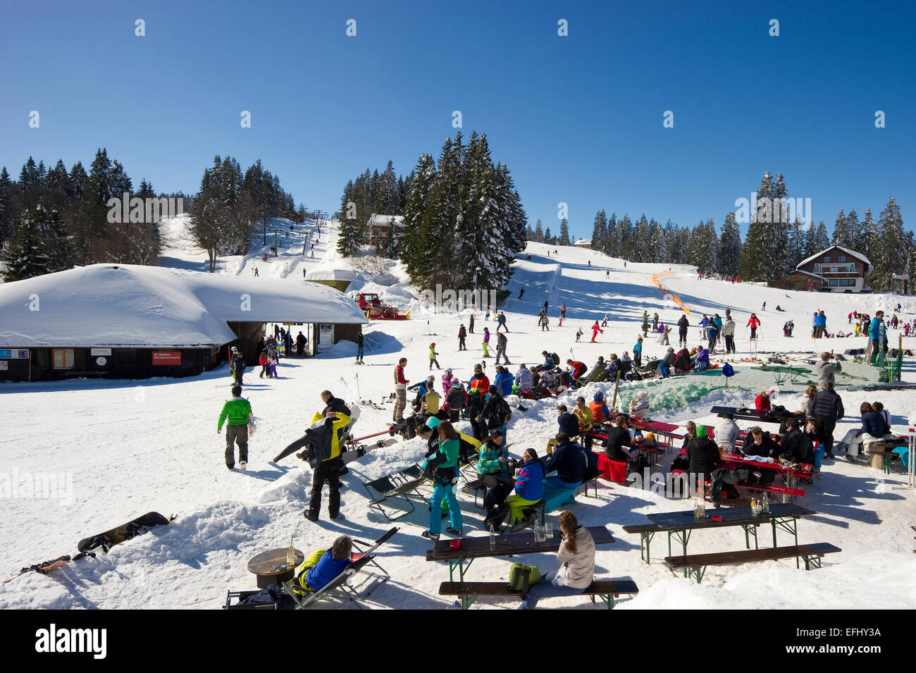 Ski area with restaurant, Feldberg, Black Forest, Baden-Wuerttemberg, Germany Stock Photo