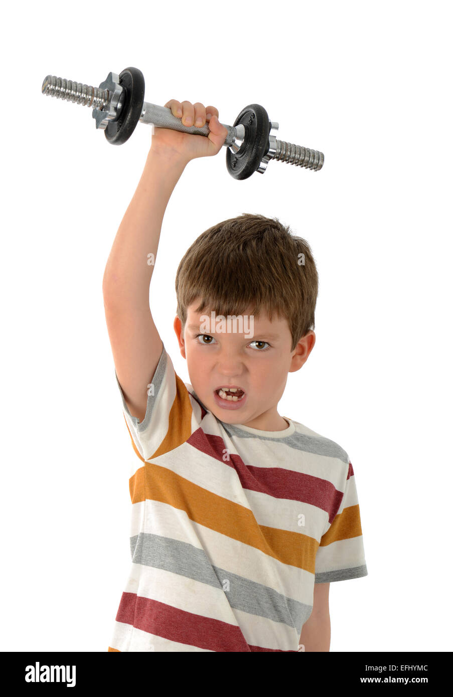 Boy lifting a dumbbell, young child weightlifting Stock Photo Alamy