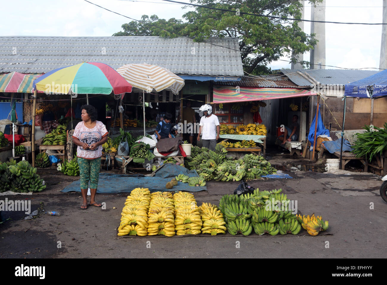 Fresh bananas on sale in Manado street market Stock Photo