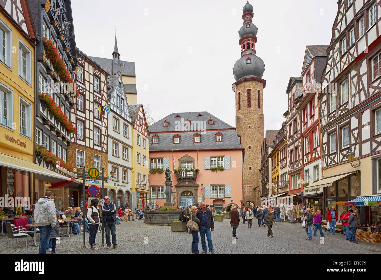 Market square in Cochem, Mosel, Rhineland-Palatinate, Germany, Europe Stock Photo