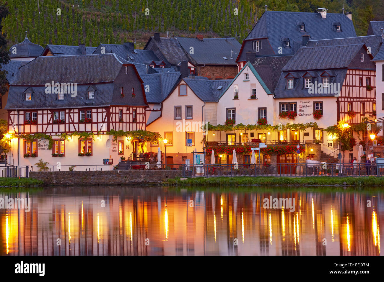View of Beilstein in the evening light with the old custom house, Altes Zollhaus, Mosel, Rhineland-Palatinate, Germany, Europe Stock Photo