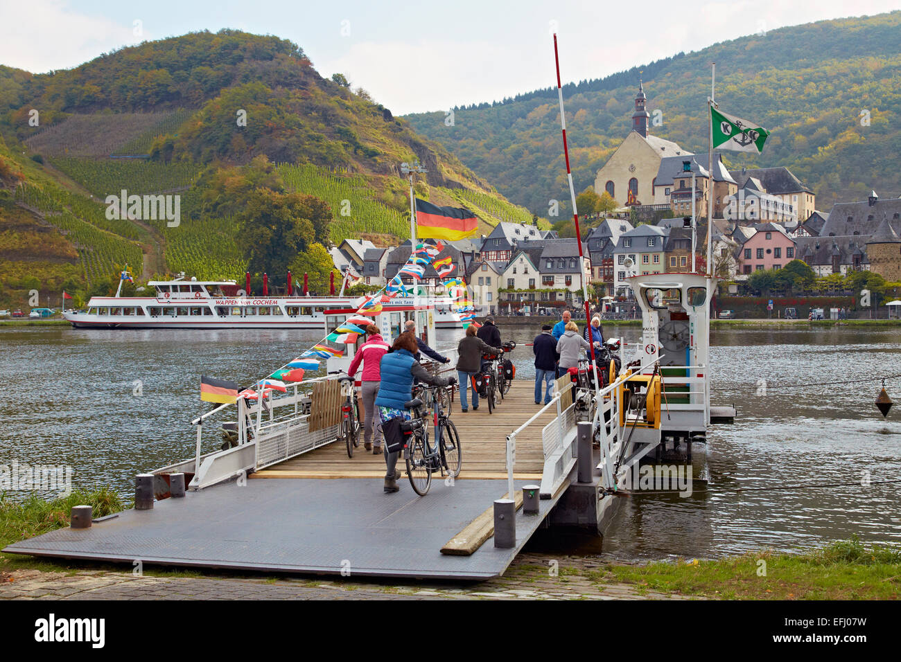 Ferry at Beilstein on the river Mosel, Rhineland-Palatinate, Germany, Europe Stock Photo
