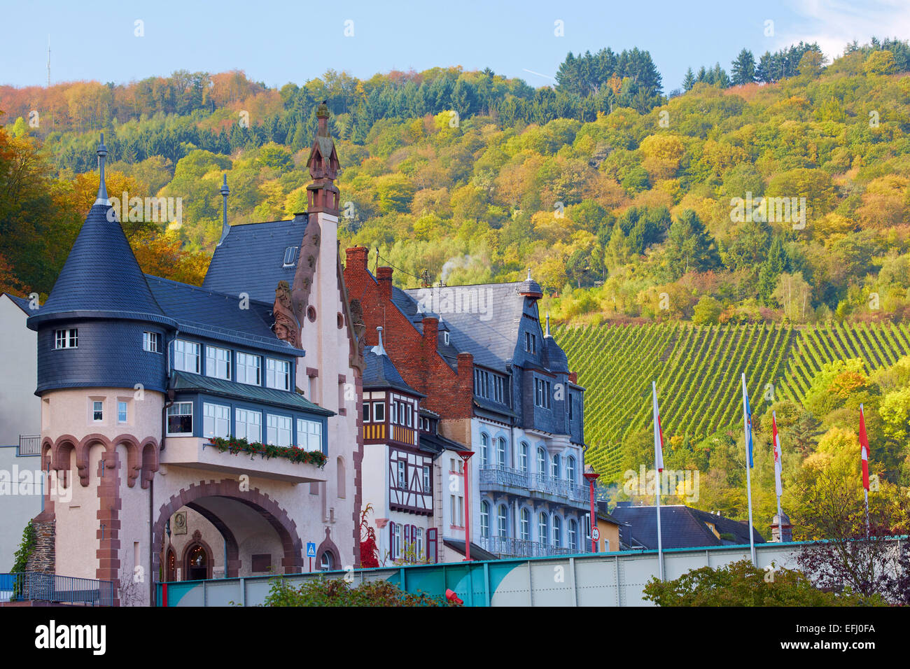 Historic bridge gate, Jugendstil, Trarbach, Traben-Trarbach, Mosel, Rhineland-Palatinate, Germany, Europe Stock Photo