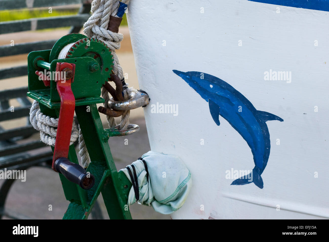 Boat winch attached to a boat in Malta Stock Photo Alamy