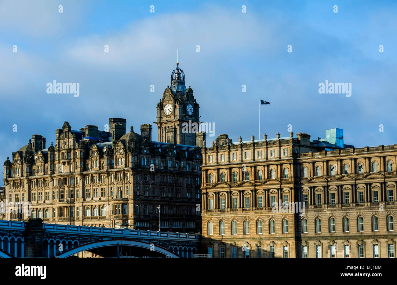 North Bridge, Edinburgh with the Balmoral Hotel (formerly North British Hotel) and the old GPO HQ, now converted to offices. Stock Photo