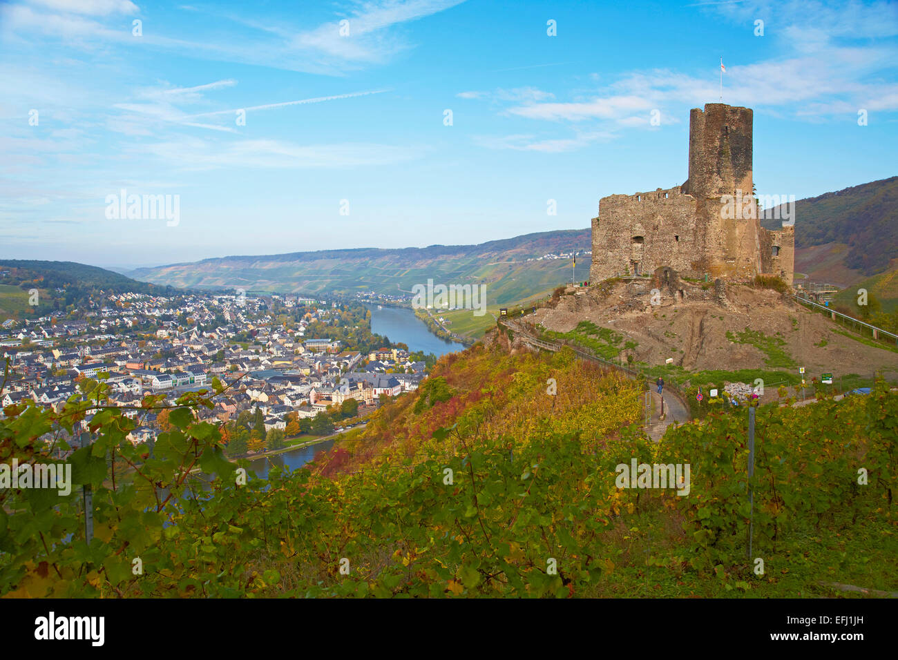 View from Landshut castle to the valley of the river Mosel and Bernkastel-Kues, Mosel, Rhineland-Palatinate, Germany, Europe Stock Photo