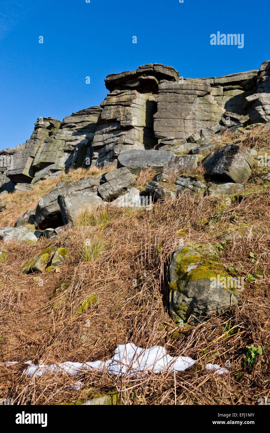 View of Stanage Edge on a clear winters day Stock Photo