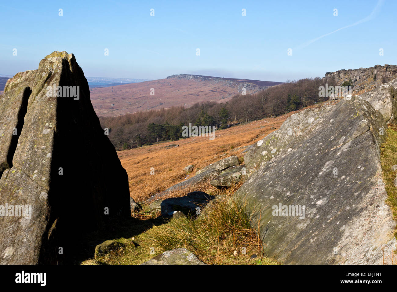 View from Stanage Edge in Derbyshire on a clear winters day Stock Photo