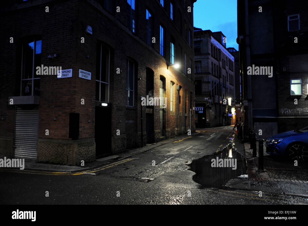 Manchester Lancashire UK - Empty dark street in The Canal Street district of Manchester Stock Photo