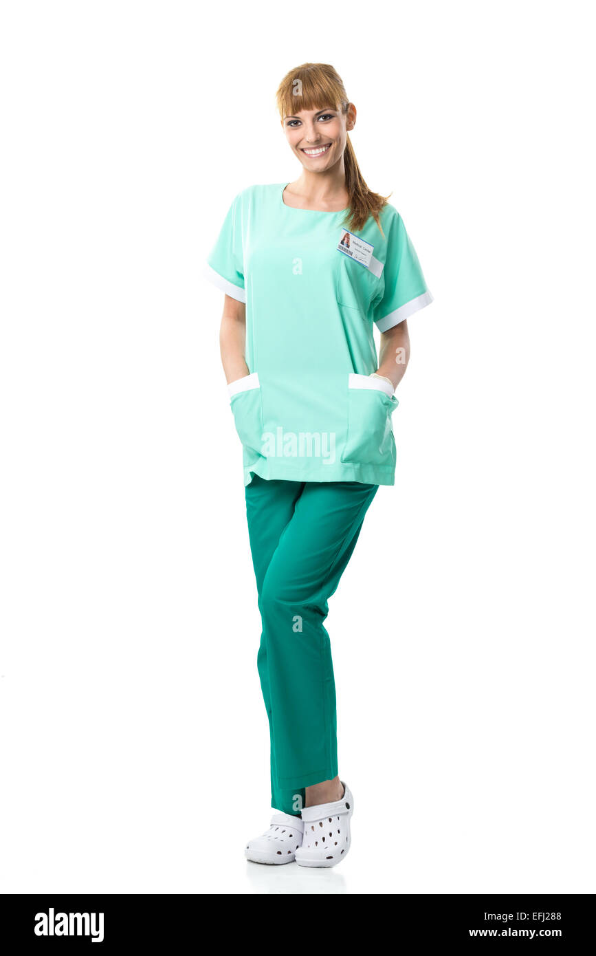 Beautiful surgeon portrait in green dress Stock Photo
