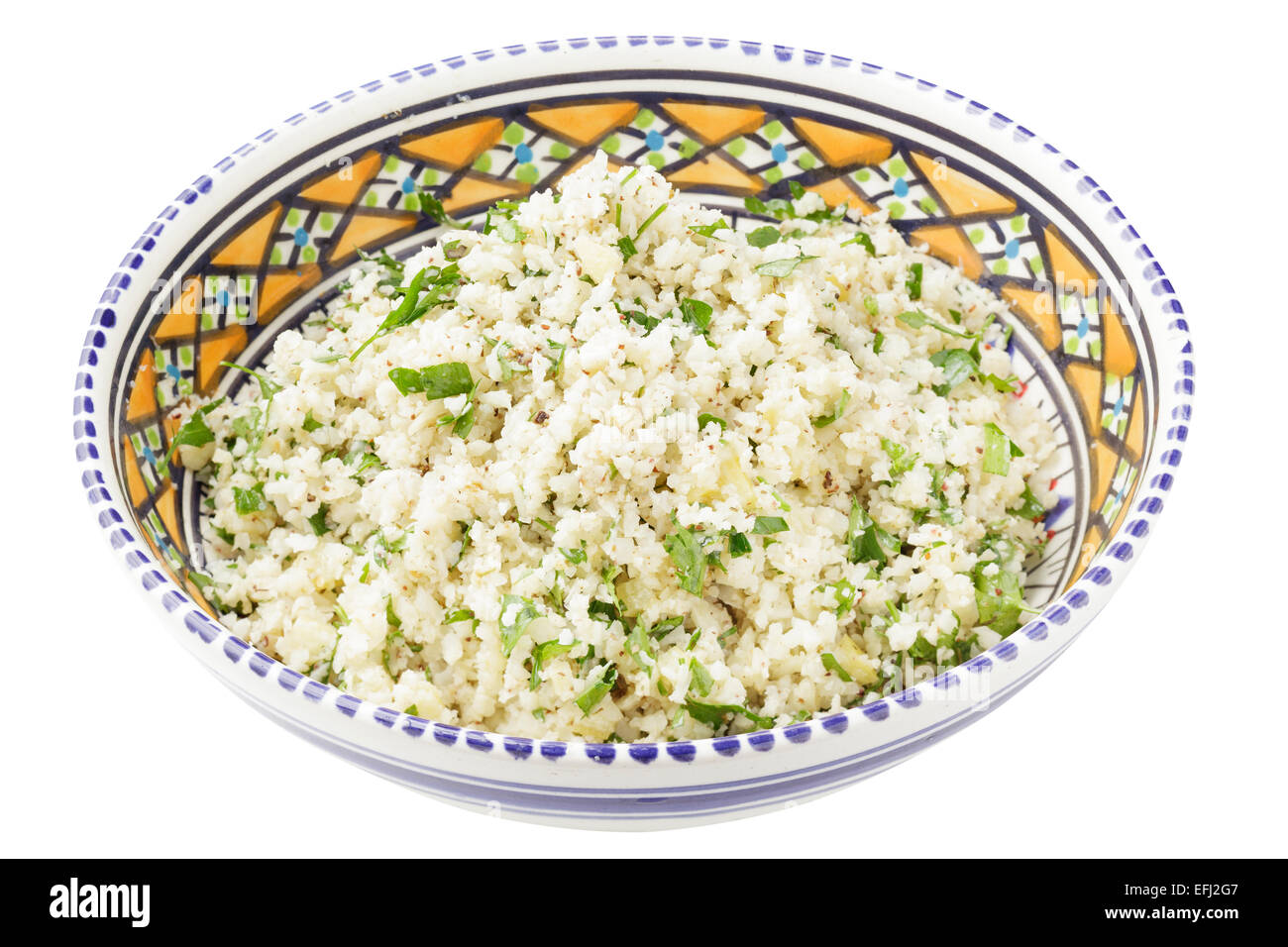 cauliflower couscous with chopped parsley, za'atar,  and preserved lemons Stock Photo