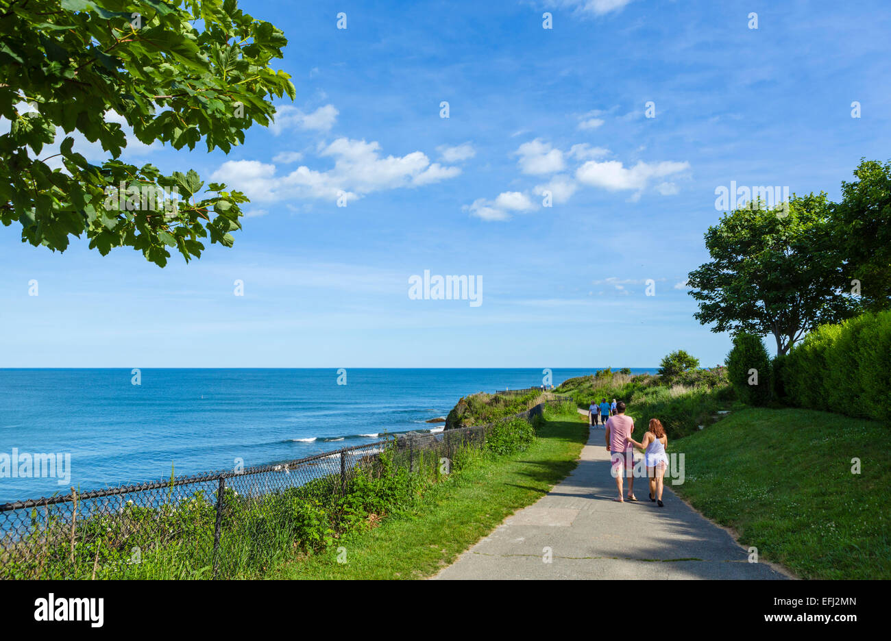 Cliff Walk, from which a lot of the historic Bellevue mansions can be seen, Newport, Rhode Island, USA Stock Photo