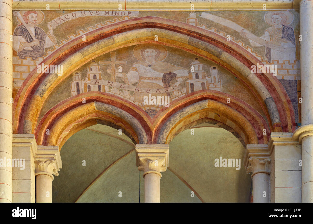 Fresco inside Limburg cathedral, St. Georgs Cathedral, Limburg, Westerwald, Hesse, Germany, Europe Stock Photo