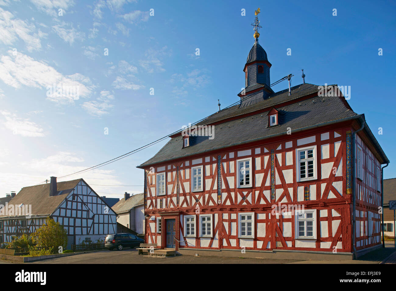 Rehe town hall, former school with oratory, built in 1741 by Johann Heinrich Manderbach, Westerwald, Rhineland-Palatinate, Germa Stock Photo