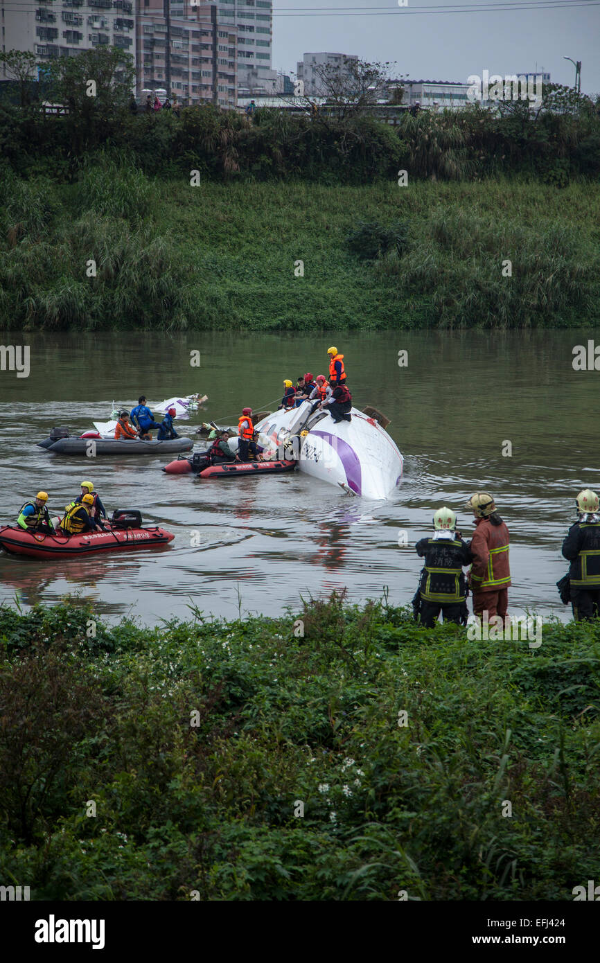 Rescue team, debris of a crashed commercial airplane Stock Photo
