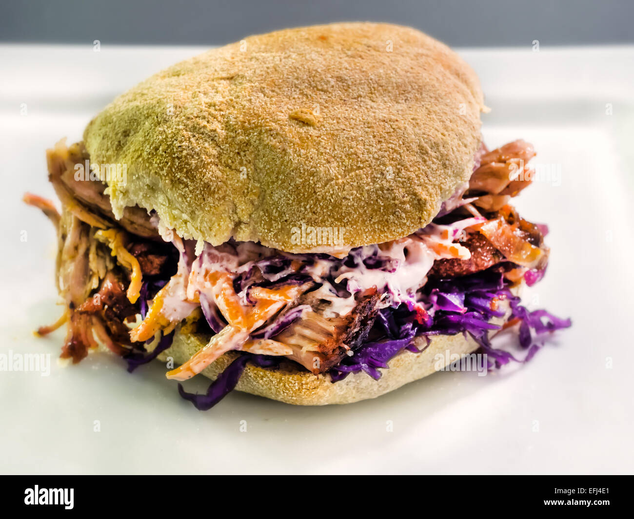 Pulled pork sandwich with coleslaw Stock Photo