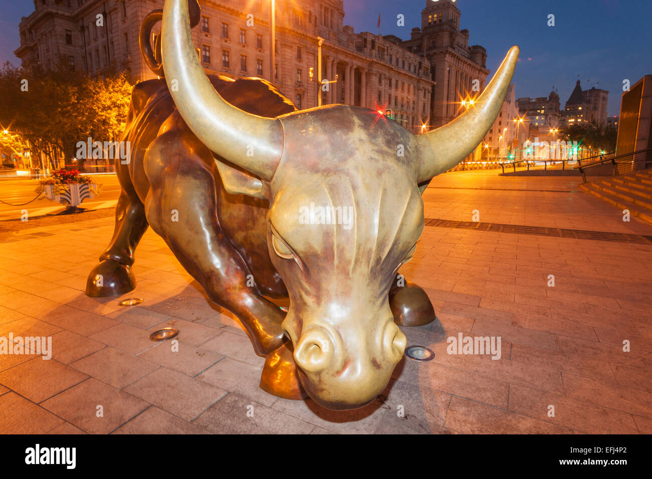 China, Shanghai, The Bund, The Financial Bund Bull, Sculptor Arturo Di Modica Stock Photo